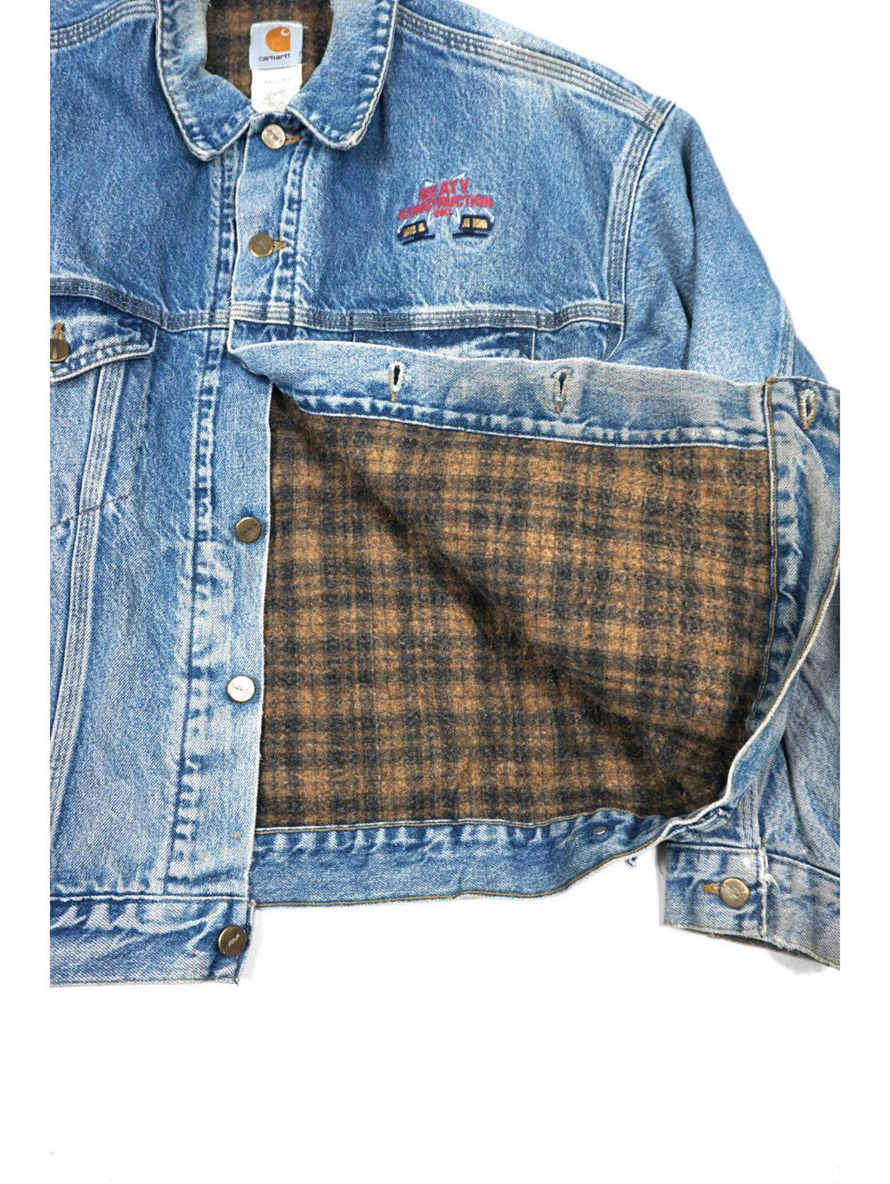 Vintage Carhartt Denim Jacket Mens Large Trucker Distressed Blanket 90s J11DST - Picture 3 of 9
